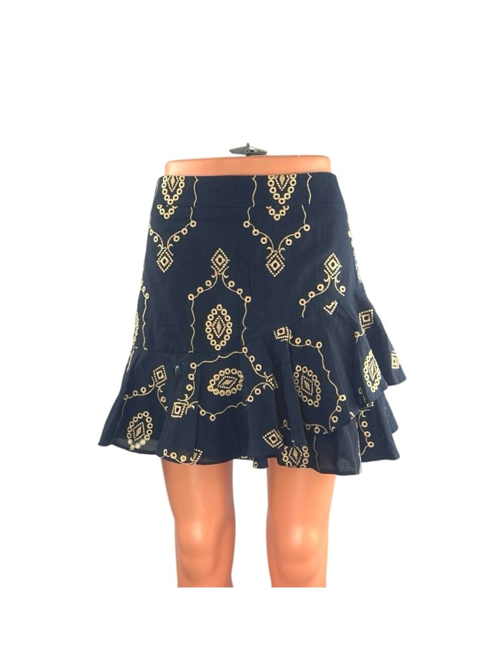 NetWork Geometric Embroidery Ruffled Tiered Mini Flounce Flare A-Line Skirt 36